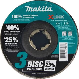 Makita X-LOCK 4‑12 in. 40 Grit Type 29 Angled Grinding and Polishing Flap Disc X-LOCK and All 78 in. Arbor Grinders (3-Pack) T-03894-3