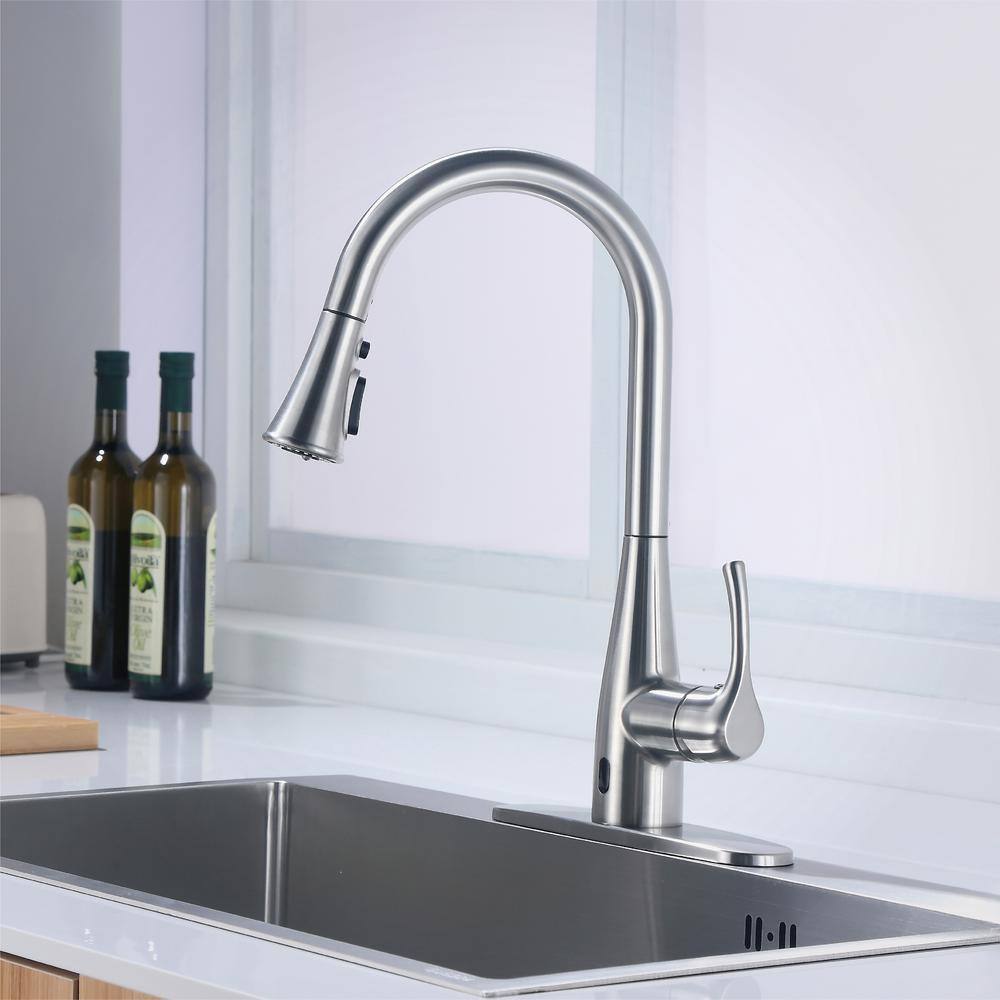 Glacier Bay Marcie Single-Handle Integrated Pull Down Touchless Kitchen Faucet in Brushed Nickel RF412034