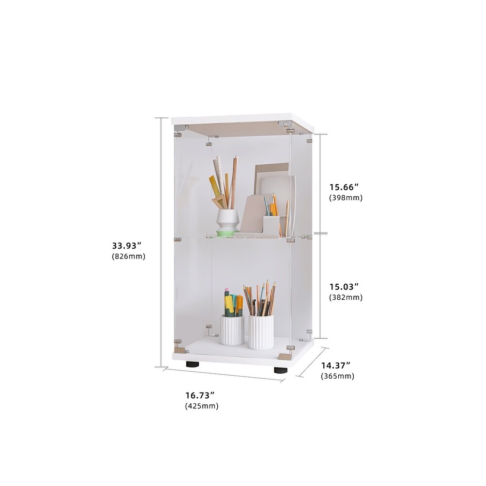 Modern Glass Curio Display Cabinet Floor Bookshelf with 2 Shelves