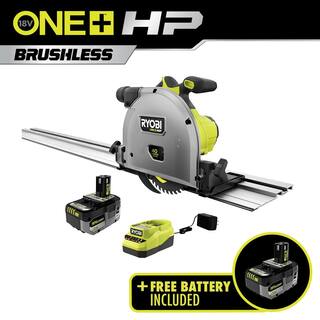 RYOBI ONE+ HP 18V Brushless Cordless 6-12 in. Track Saw Kit with (2) 4.0 Ah HIGH PERFORMANCE Batteries and Charger PTS01K-PBP004