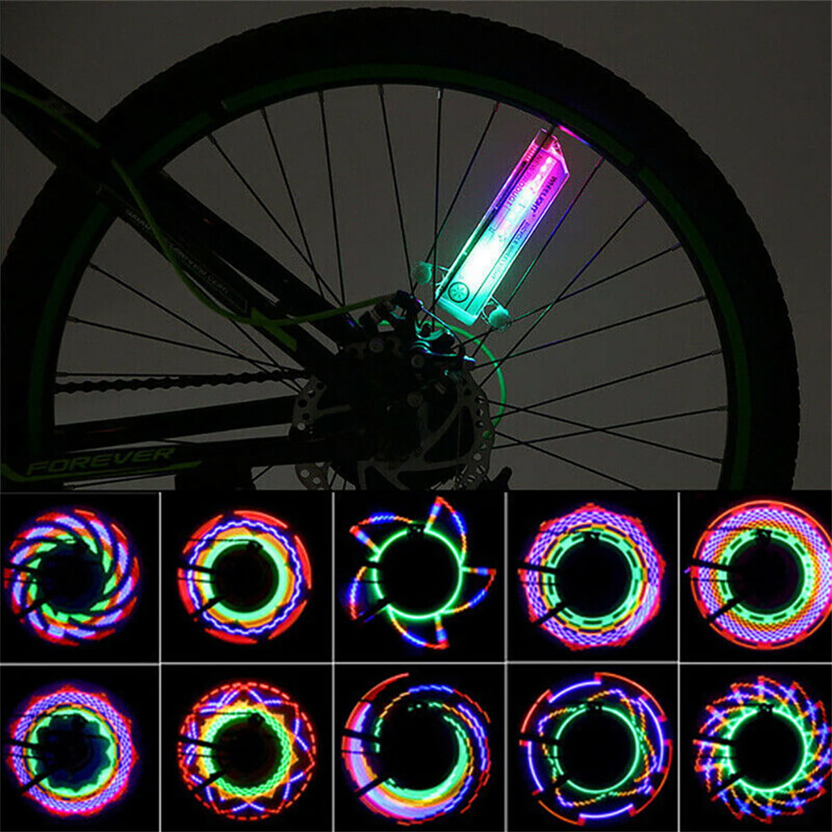 eYotto 2Pcs LED Bike Lights， LED Bicycle Spoke Light for Night Riding， Bike Night Lamp with 32 Patterns