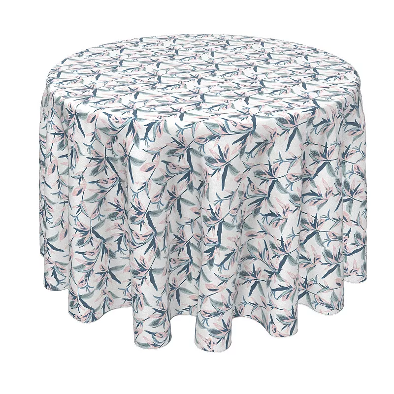 Round Tablecloth， 100% Polyester， 90 Round， Pastel Tropical Leaves