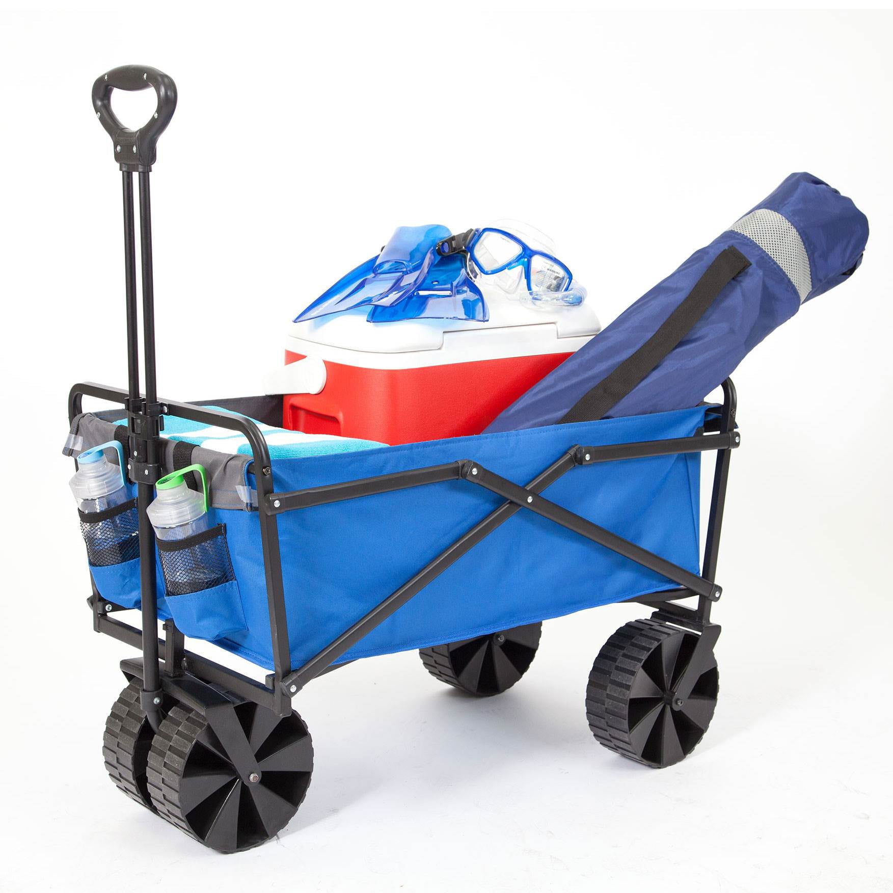 Seina 150lb Capacity Folding Steel Outdoor Utility Wagon Cart, Blue/Gray