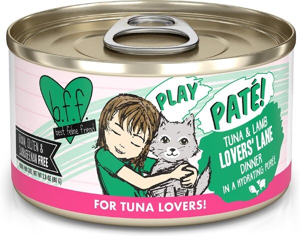 BFF Play Pate Lovers Tuna and Lamb Lovers' Lane Wet Cat Food， 2.8-oz can， pack of 12