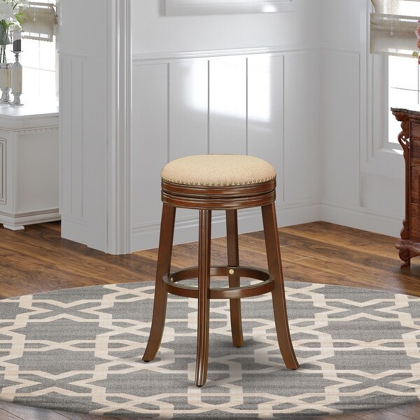 East West Furniture Devers Swivel Backless Barstool of 30'' Seat Height with Pu Leather Roast (Color Options Available)