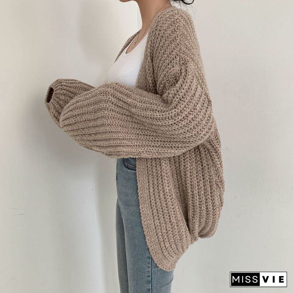 Vintage Harajuku Lantern Sleeve Women Cardigan Sweater Casual Korean Fall Streetwear Tops Coat Chic Lazy Wind Y2k Sweater