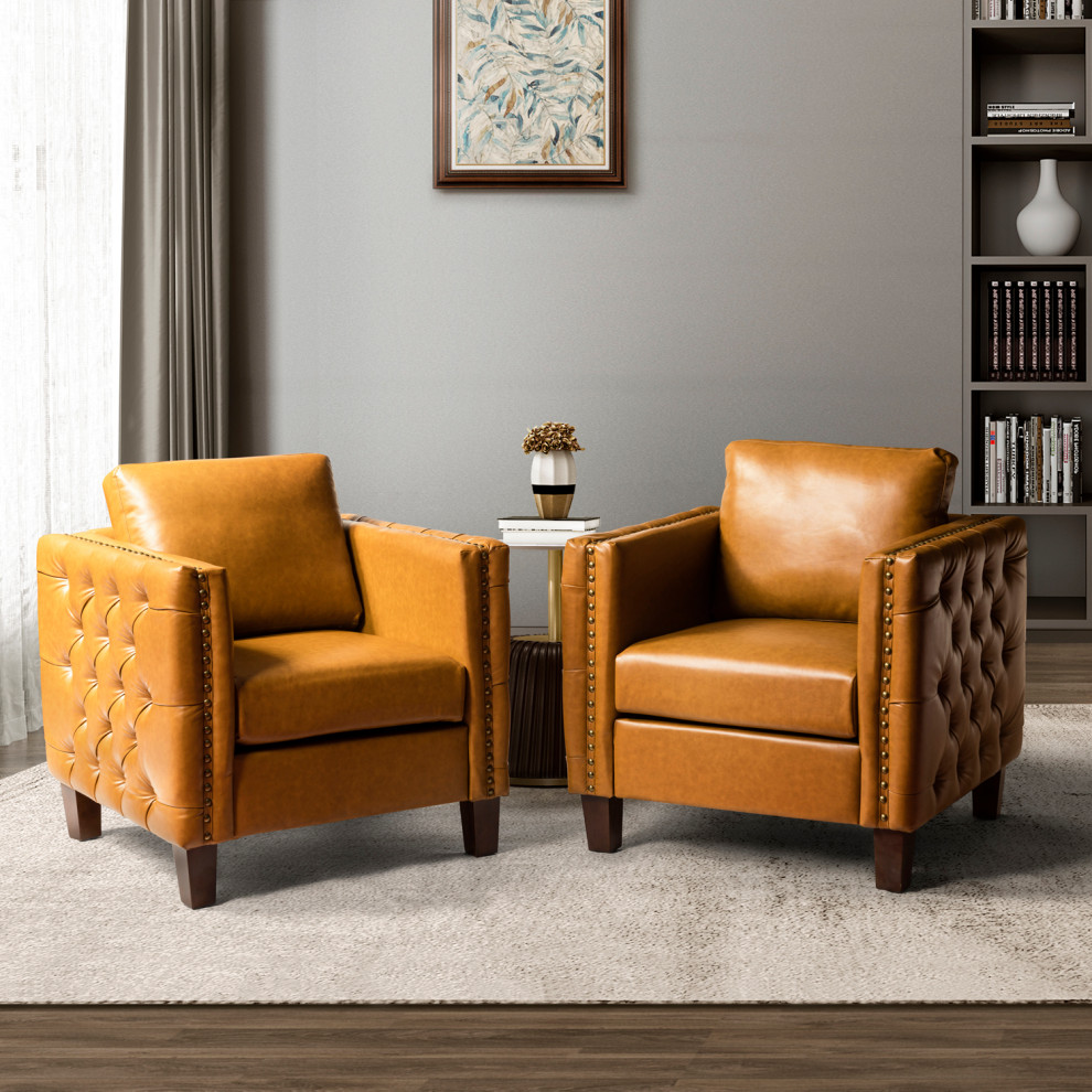 Wooden Upholstered Classic Club Chair  Set of 2   Transitional   Armchairs And Accent Chairs   by Karat Home  Houzz