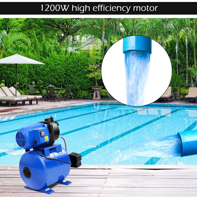 1200W 1.6HP Shallow Well Pump with Pressure Tank, 1000GPH Booster Water Pump Garden Farm Irrigation Jet Pump