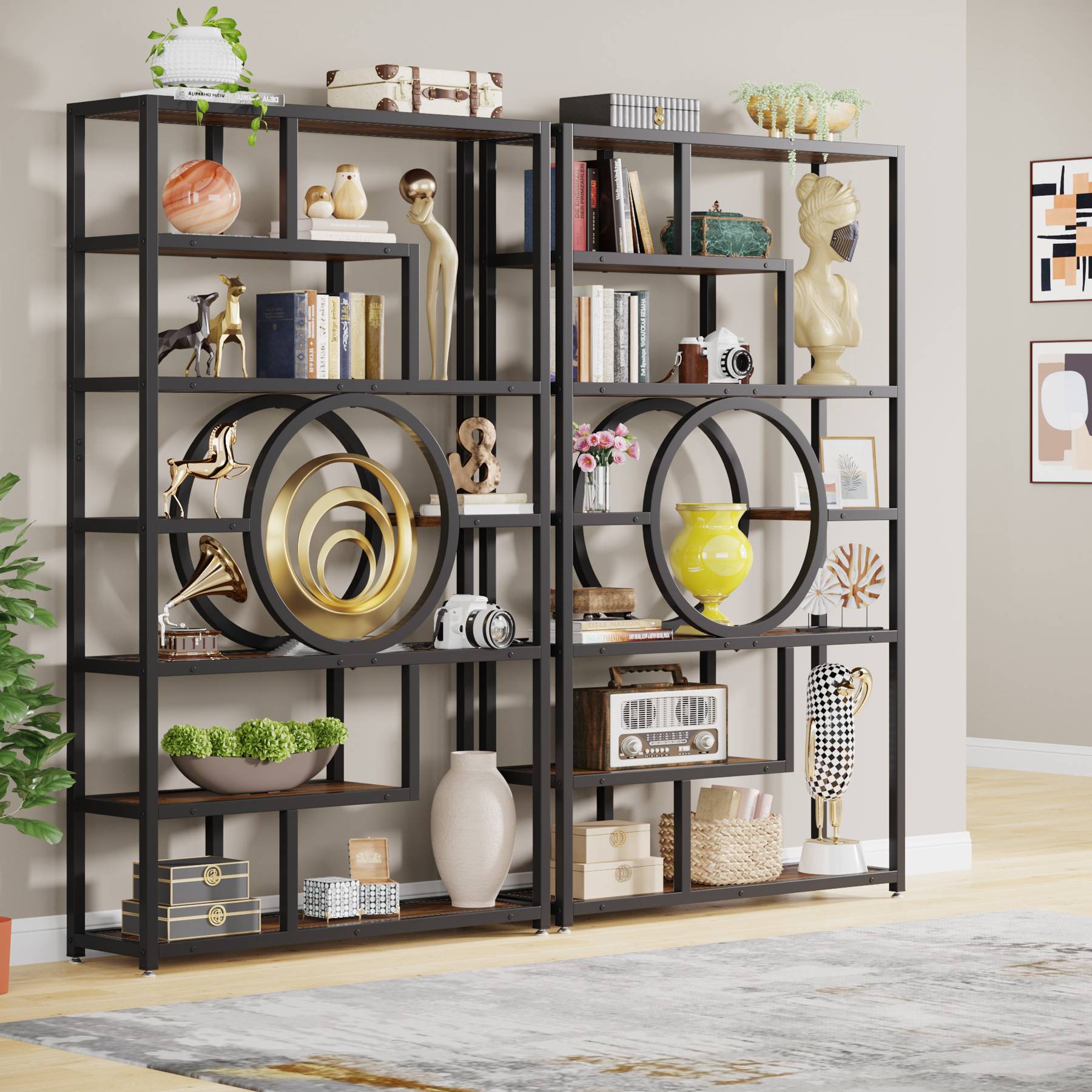 72 Bookshelf, 8-Shelf Etagere Bookcase Industrial Display Shelf