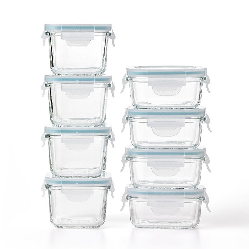 Glasslock Mini 5 and 7 Ounce Tempered Glass Food Storage Container Set， 8 Pieces