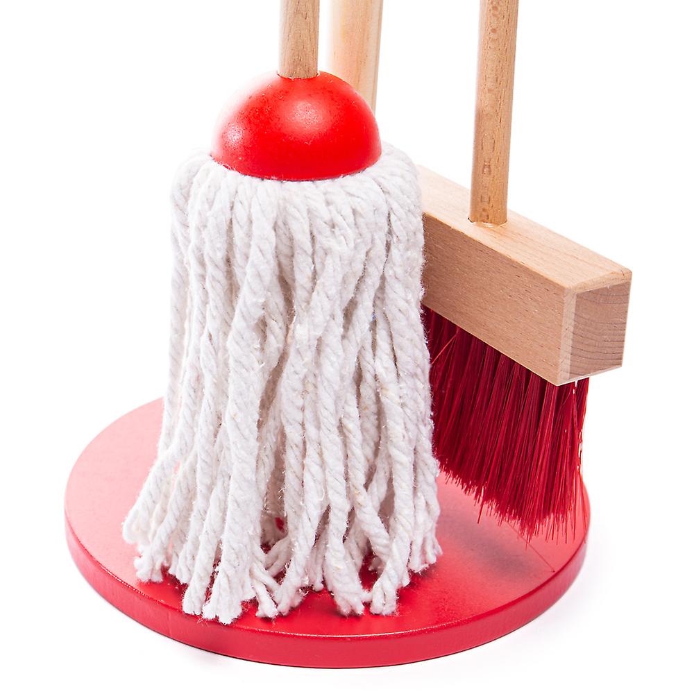 Bigjigs Toys Wooden Cleaning Set with Broom， Mop， Dustpan and Brush Roleplay