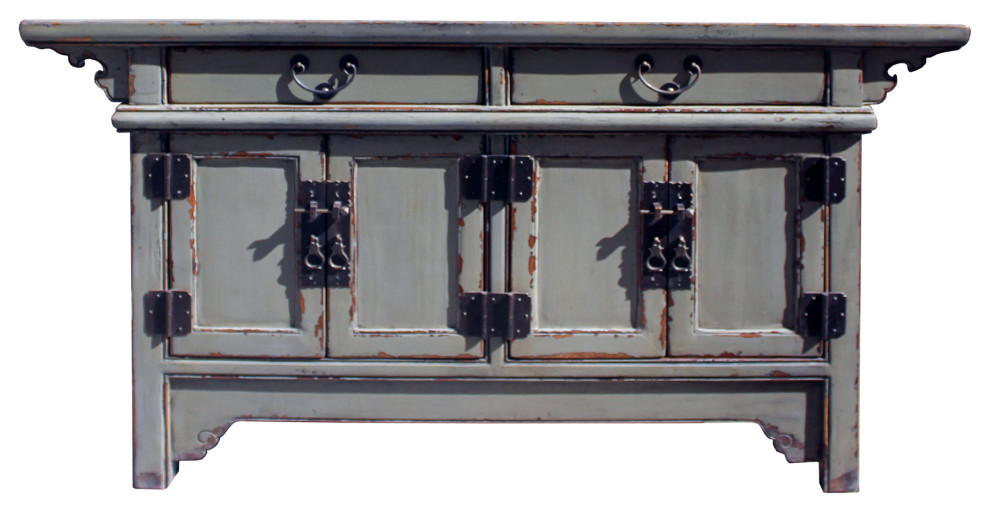 Chinese Distressed Gray Lacquer Low Sideboard Console Table Cabinet Hcs5899   Asian   Console Tables   by Golden Lotus Antiques  Houzz