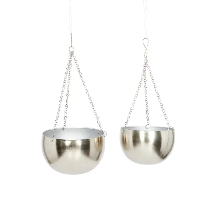 Luxury Steel Round Metal Hanging Planter for Decoration Silver Chain Hanging Plant Pot