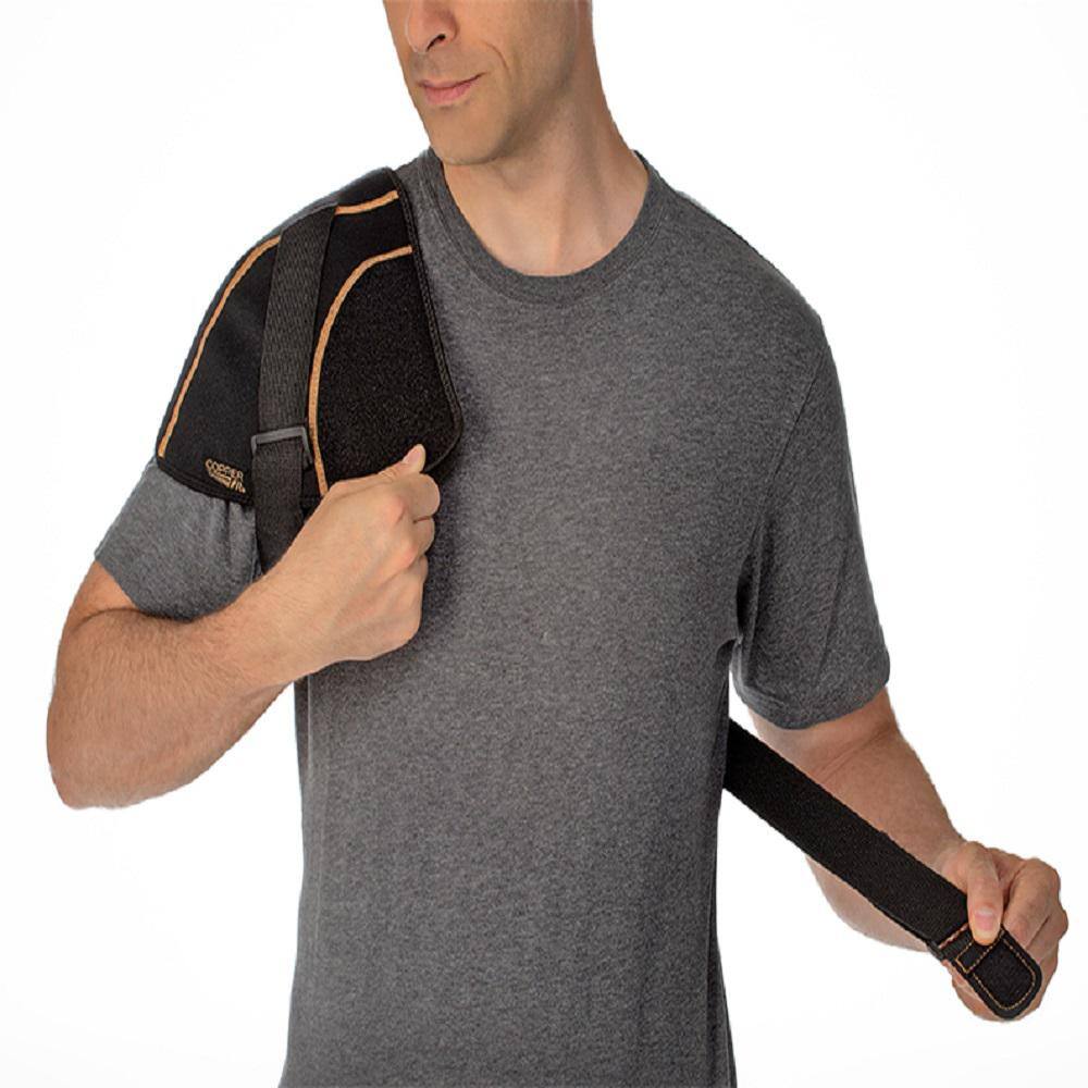 COPPER FIT Copper Infused Adjustable Compression Shoulder Wrap with Gel Pack in Black CFRRSHD