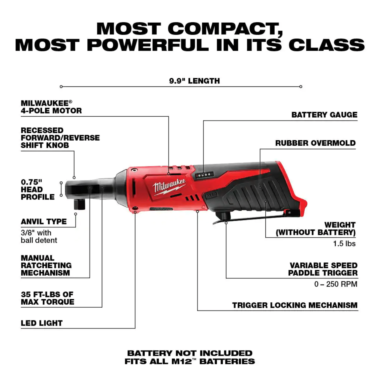 Milwaukee M12 12VLithium-Ion Cordless 3/8 in. Ratchet with M12 Variable Speed Polisher/Sander and 6.0 Ah XC Battery Pack (2457-20-2438-20-48-11-2460)