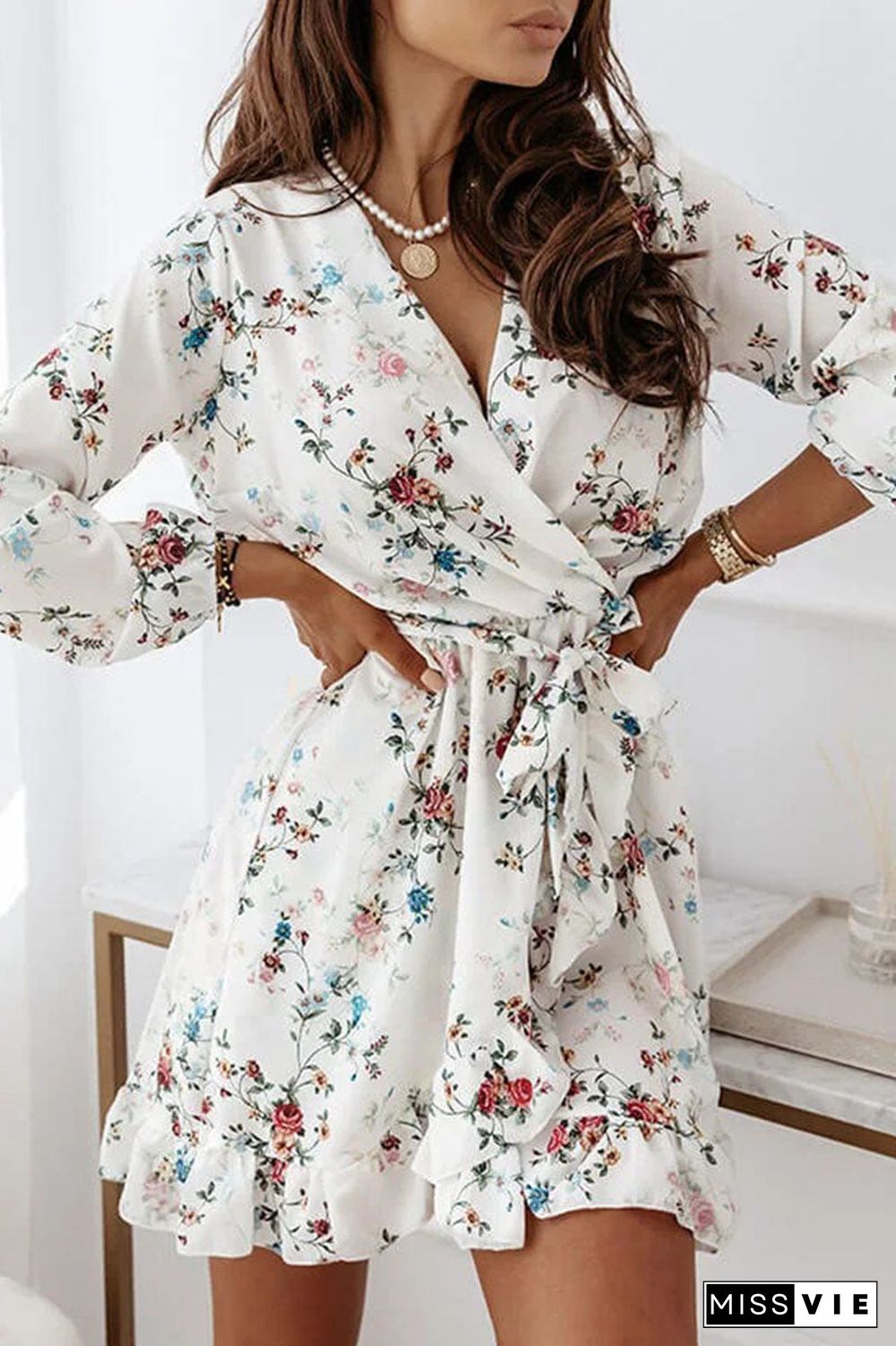 Fashion Street Print Split Joint V Neck A Line Dresses