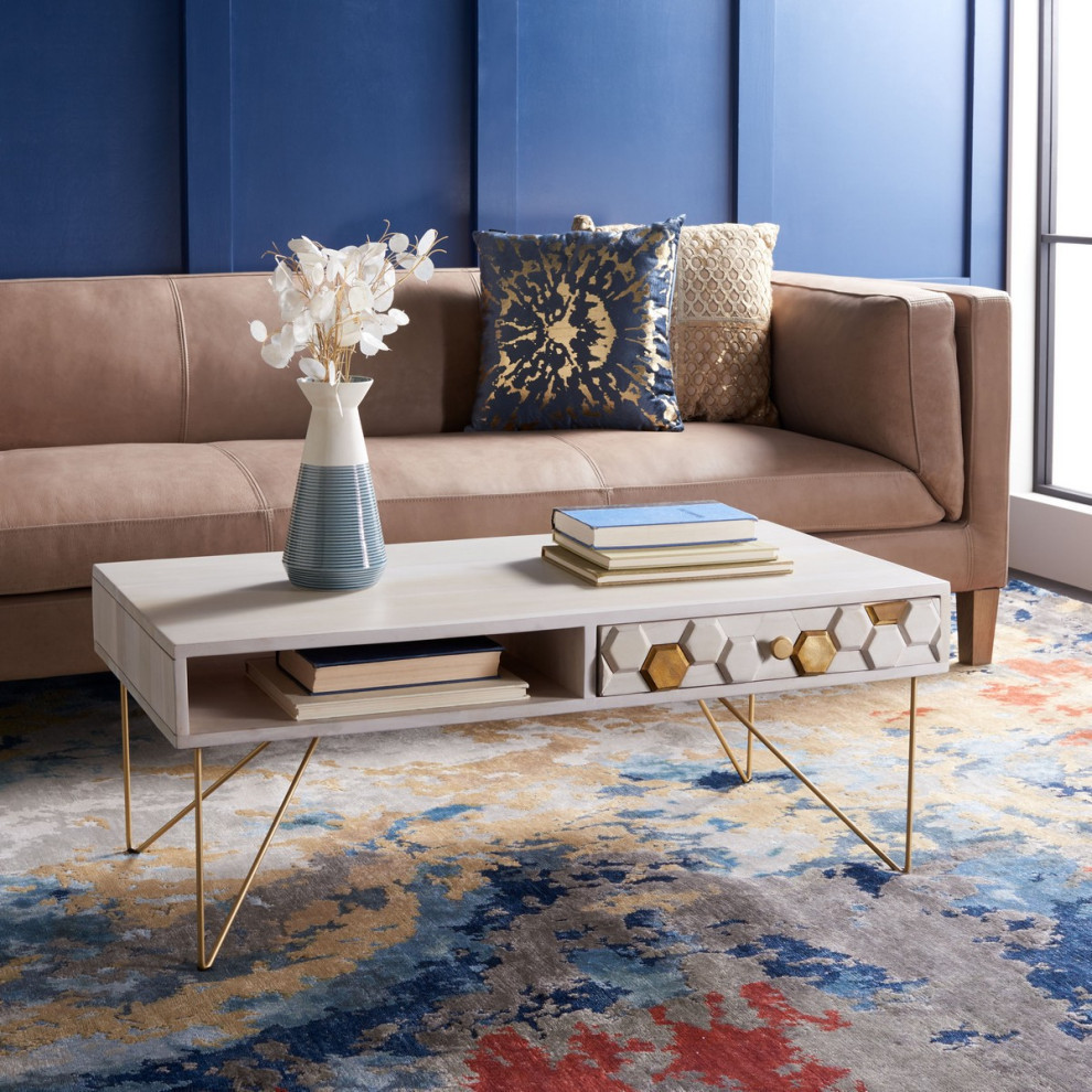 Lester Coffee Table  Whitewash/Brass   Midcentury   Coffee Tables   by Rustic Home Furniture Deco  Houzz