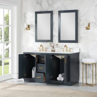 Altair Gazsi 60 in. W x 22 in. D x 34 in. H Bath Vanity in Classic Blue with Grain White Composite Stone Top 543060-CB-GW-NM