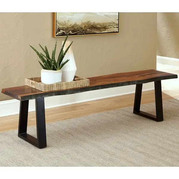 Rustic Modern Design Live Edge Wood Dining Bench