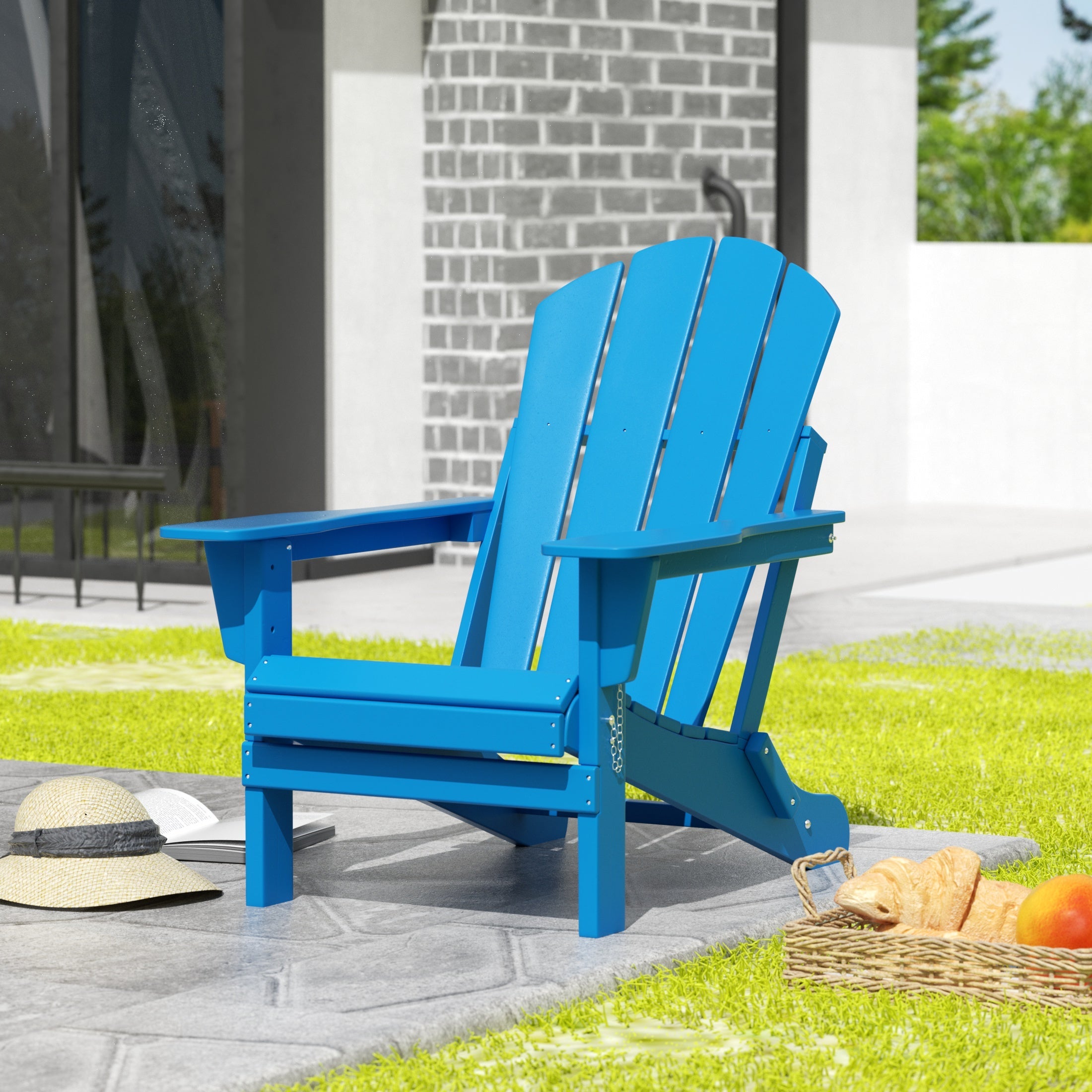 WestinTrends Outdoor Adirondack Chair, Plastic Fire Pit Chair, Weather Resistant Folding Patio Lawn Chair for Outside Deck Garden Backyard Balcony, Pacific Blue