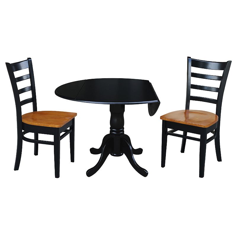 International Concepts Drop Leaf Two Tone Dining Table and Dining Chair 3-piece Set