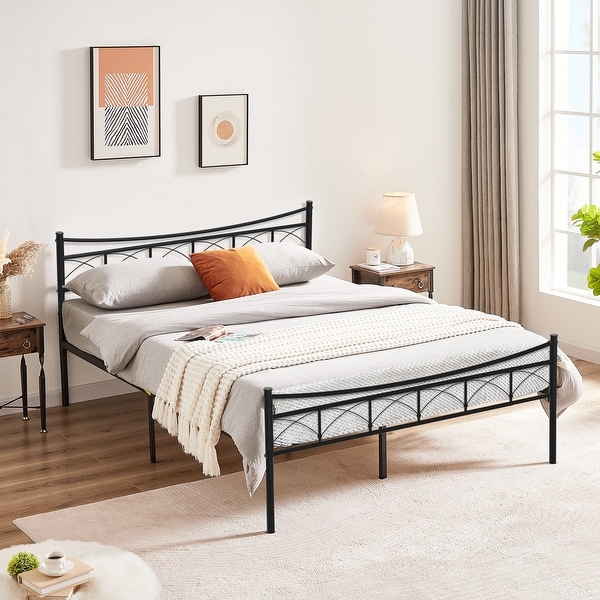 3-pieces Bed Frame and Modern Nightstand Set of 2 with 1-Drawer - - 36539696