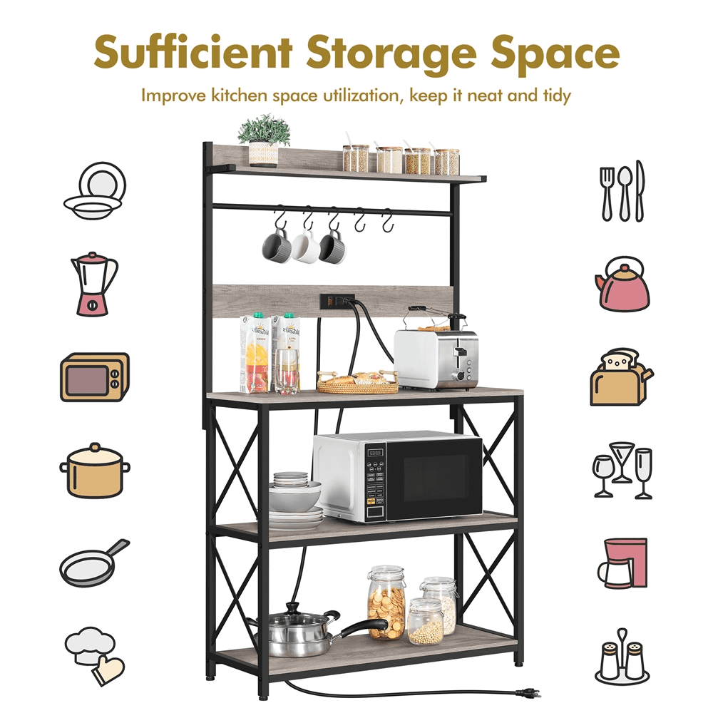 Topeakmart 63H 4-Tier Kitchen Baker's Rack with 2 AC Outlets， Gray