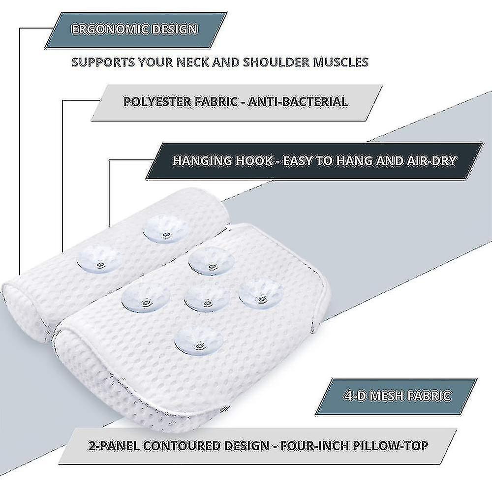 Bath Pillow， Bathtub Spa Pillow With 4d Air Mesh Technology And 7 Suction Cups， Helps Support Head，