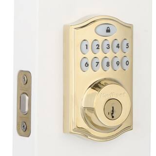 Kwikset Z-Wave SmartCode 914 Lifetime Polished Brass Single Cylinder Electronic Deadbolt Featuring SmartKey Security 914TRLZW500L03R