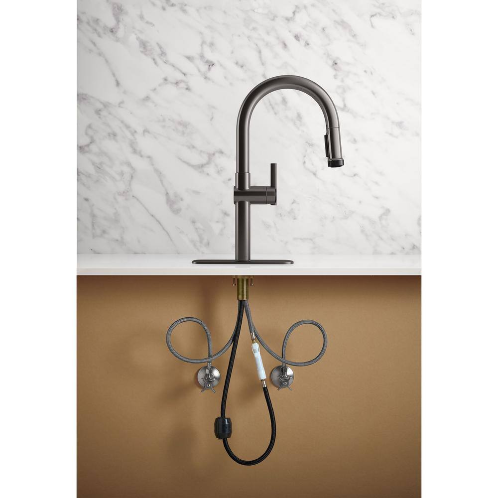 KOHLER Rune Single-Handle Pull-Down Sprayer Kitchen Faucet in Black Stainless K-R22153-SD-BLS