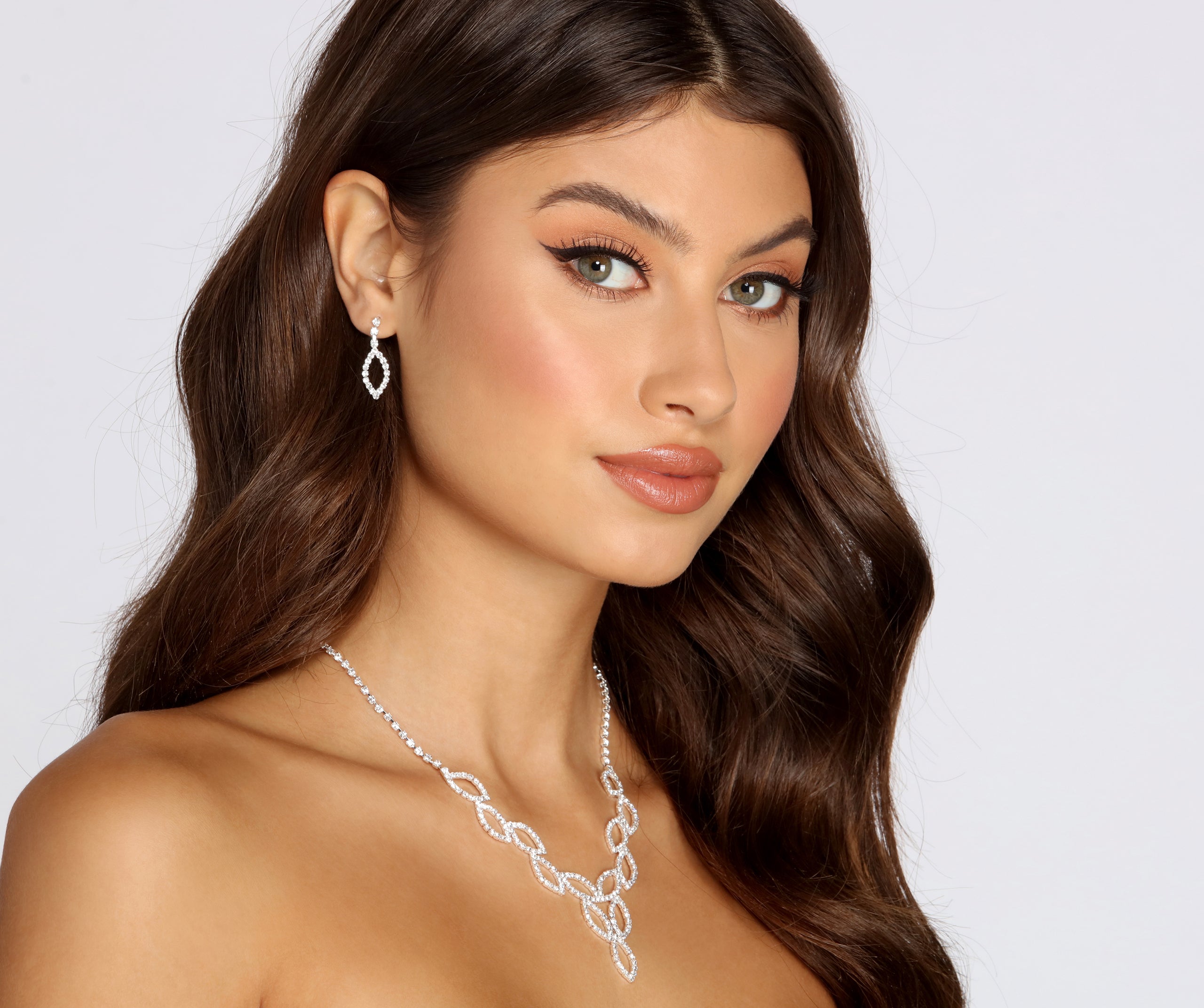 Rhinestone Leafy Necklace Set