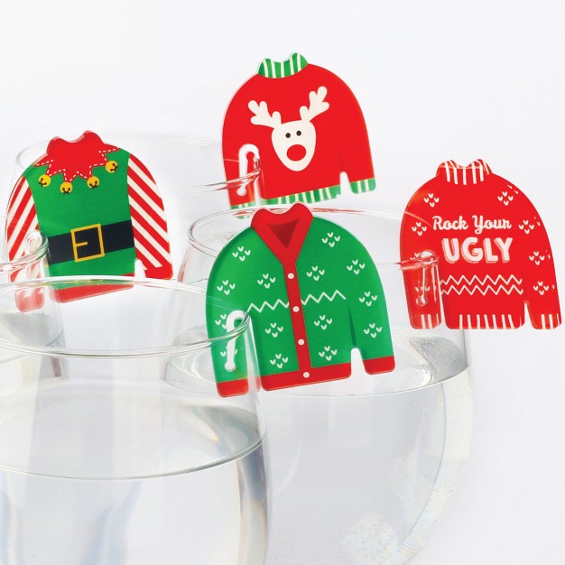 Big Dot Of Happiness Ugly Sweater Holiday And Christmas Party Wine Glass Charms Acrylic Drink Markers Set Of 20