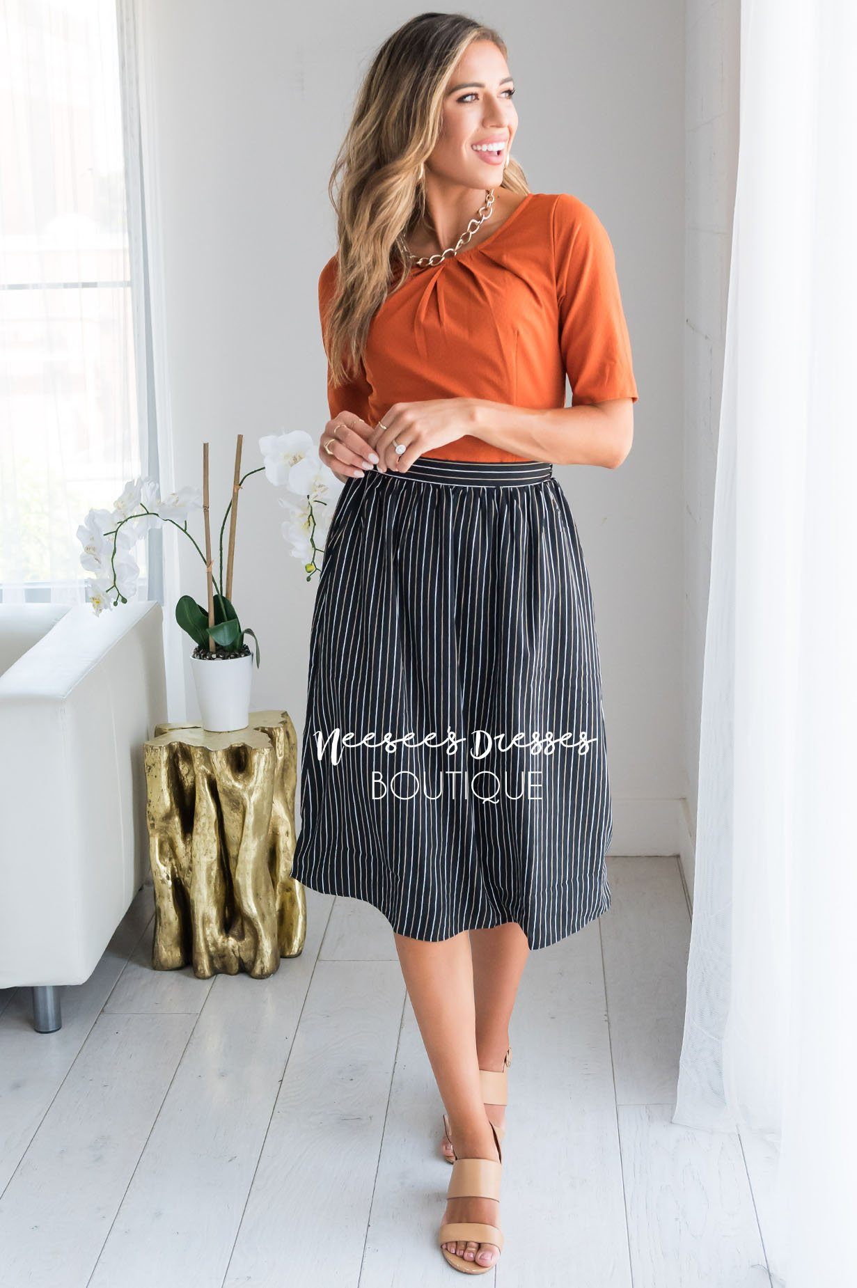 Rust Pleat Collar Modest Top