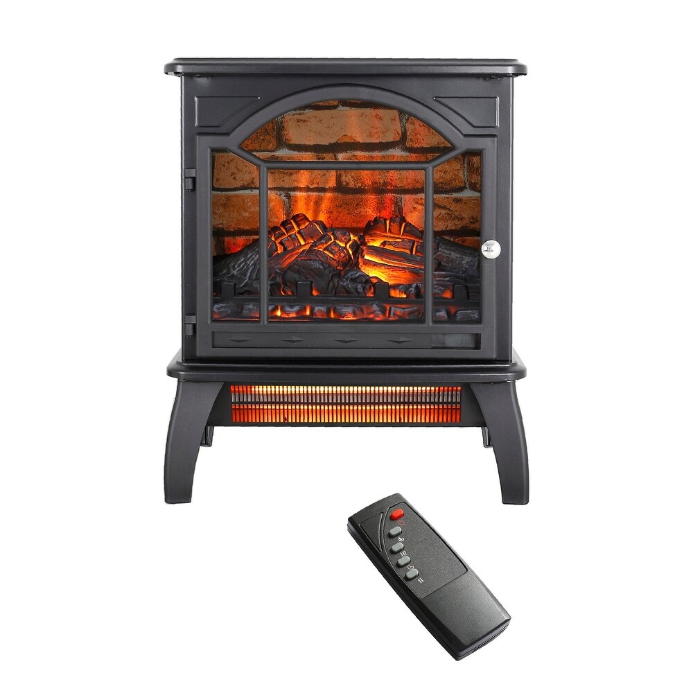 18 Inch Freestanding 3D Infrared Electric Fireplace Stove in Antique Black with Remote Control   18\