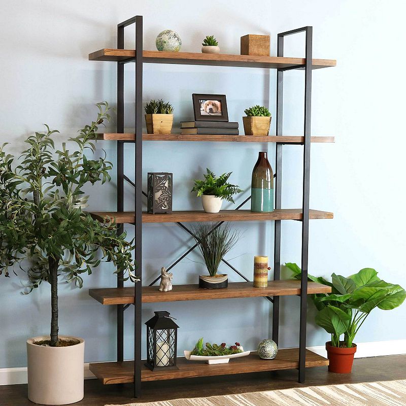 Sunnydaze 5-tier Bookshelf With Wood Veneer Shelves