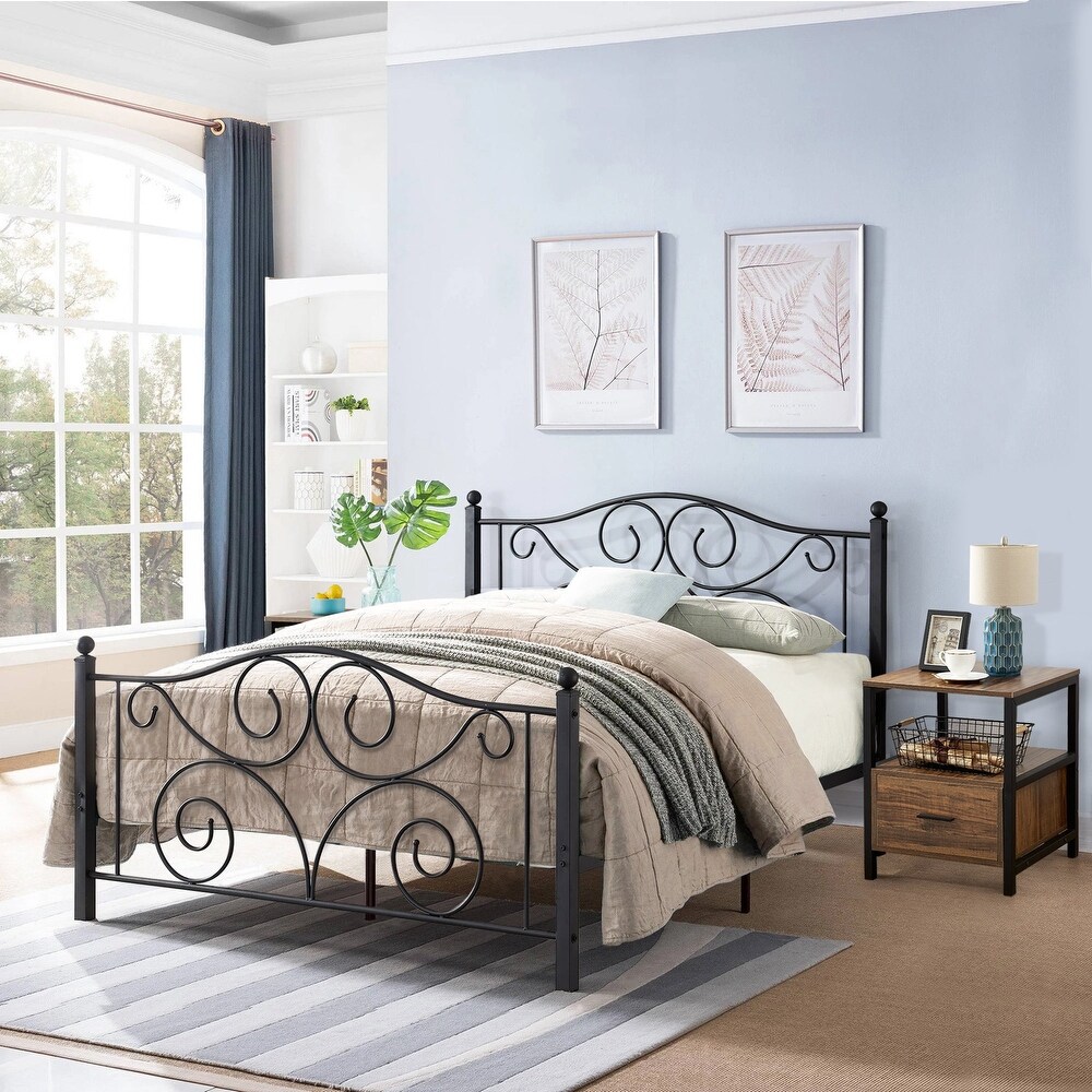 Classic Black Scroll Metal Platform Bed Frame