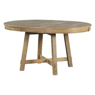 URTR 42 in. - 58 in. Round Natural Wood Wash Wood Top Extendable Dining Table Kitchen Dining Room Table with X-Shaped Base T-02009-E