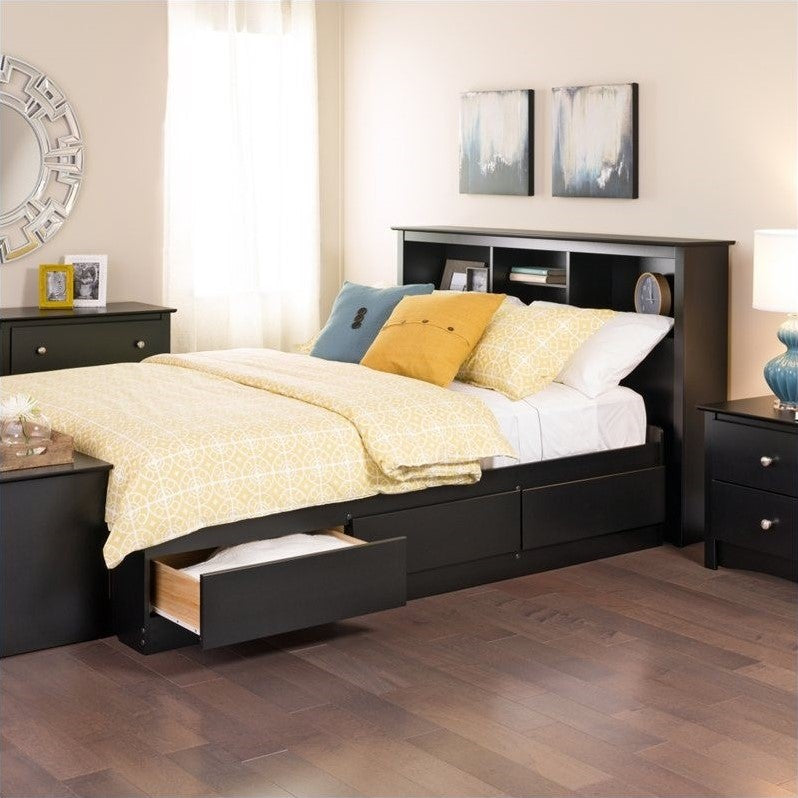 Prepac Sonoma Queen Wood Platform Storage Bed with Drawers in Black