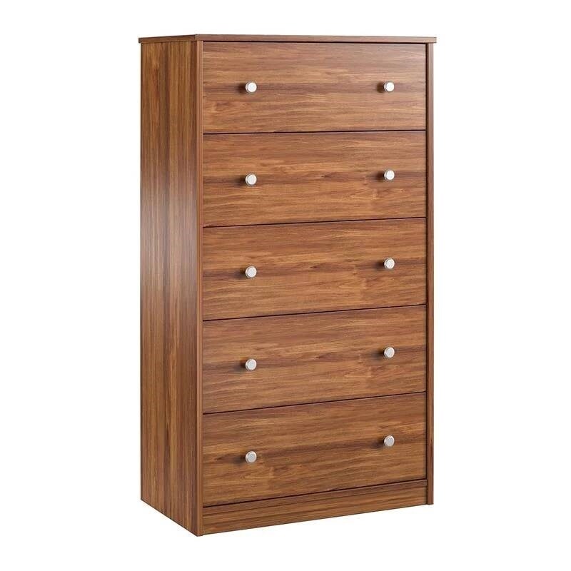 Modern 5 Drawer Bedroom Chest Dresser in Wood Finish