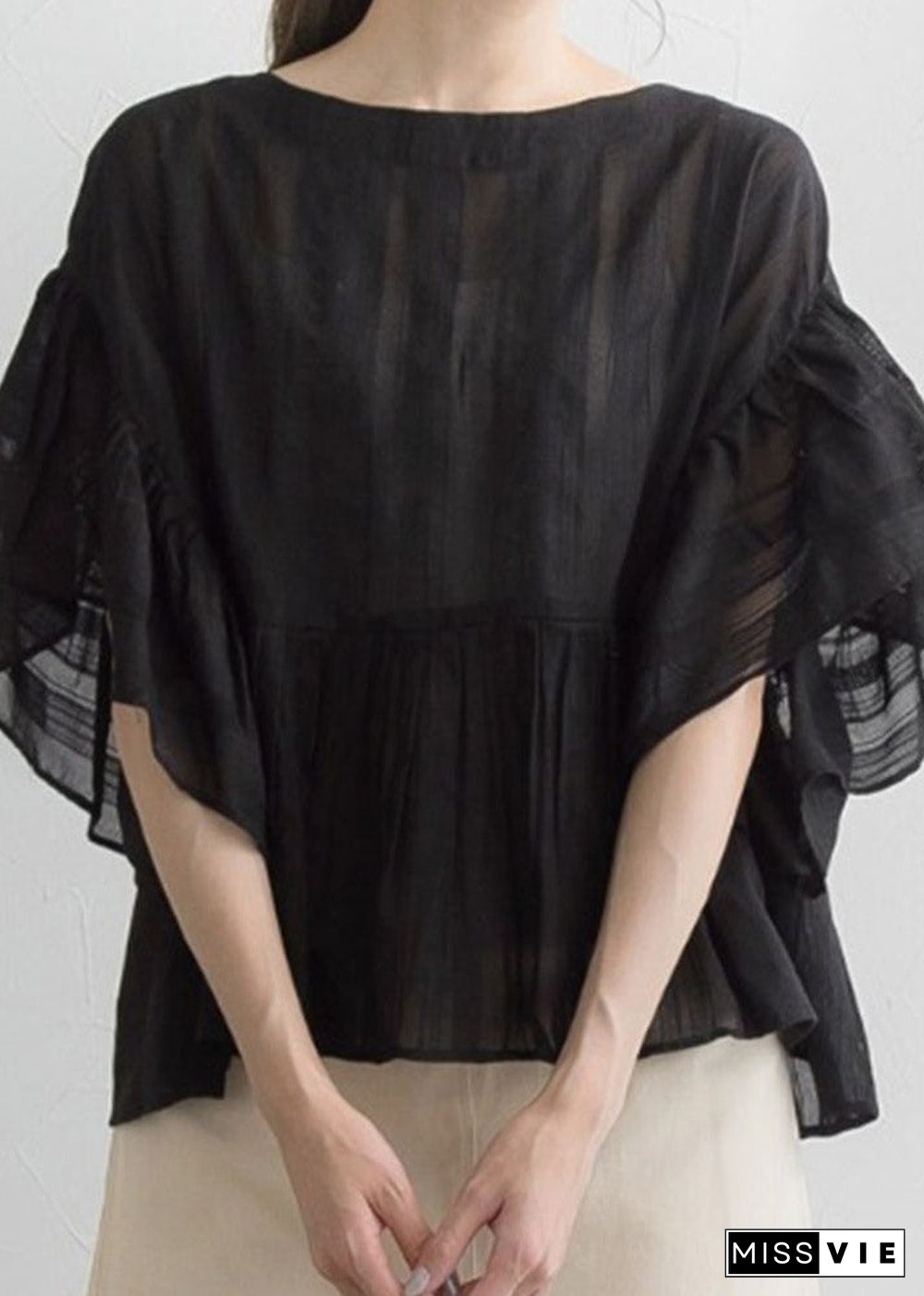 Black O-Neck Lantern Sleeve Shirt Lantern Sleeve