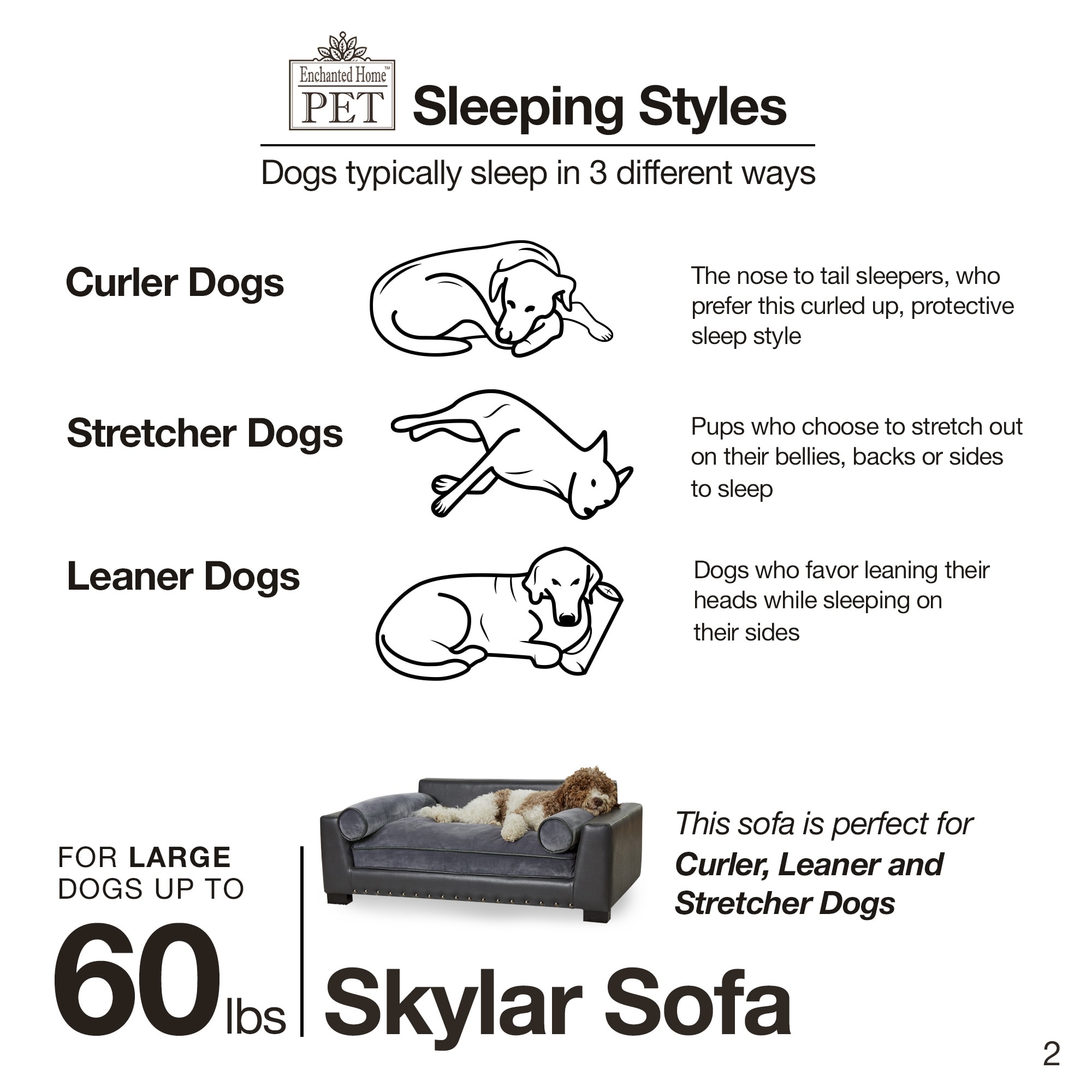 Enchanted Home Pet Skylar Dark Grey Sofa for Dog， 42