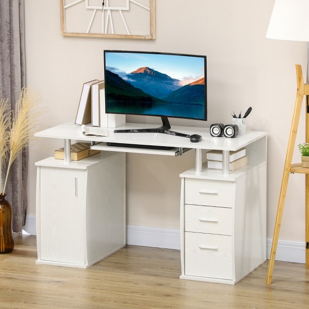 Computer Desk With Keyboard Tray And Storage Drawers Home Office Workstation Table With Storage Shelves