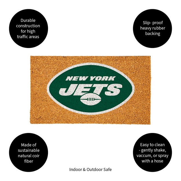 Evergreennflnew York Jets Logo Natural Coir 28 X 16 Inches Indoor Outdoor Doormat