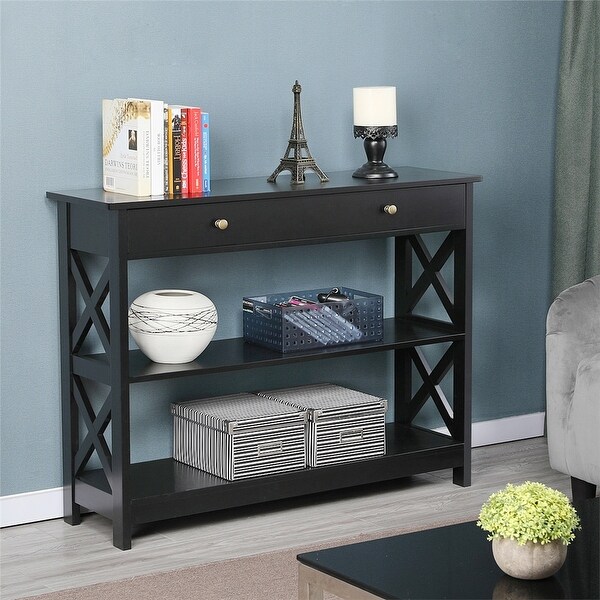 Yaheetech X Design Console Table with 1 Drawer and 2 Open Shelves