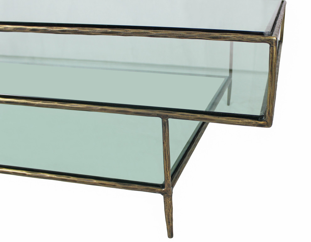 Orlando Milo Cocktail Table with Glass Tops and Forged Iron Frame   Contemporary   Coffee Tables   by HedgeApple  Houzz