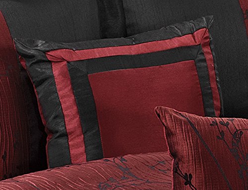 7 Piece LETICIA Tree Branches jacquard Burgundy Black Clearance bedding Comforter Set Fade Resistant， Wrinkle Free， No Ironing Necessary， Super Soft， All Size- Queen King Cal.King Size (Queen)