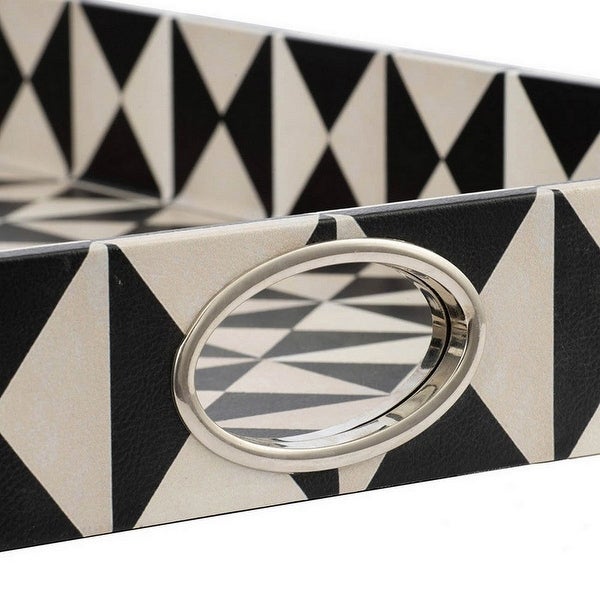 25 Inch Decorative， Black White Wood Trays， Art Deco Geometric， Set of 2 - 25L x 15W x 2.5H