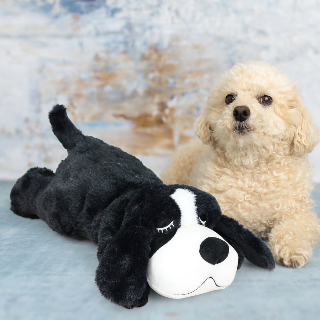 AIPINQI Doggy Heartbeat Stuffed Toy， Pet Anxiety Relief Sleep Aid Calming Toys， Black White