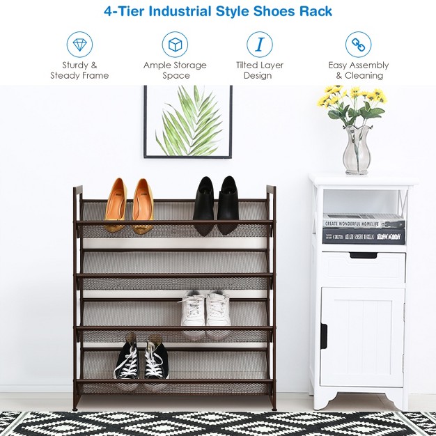 Tangkula Iron Shoe Shelf 2 3 4 tier Space Saving Layered Shoes Shelving Shoes Storage Organizer