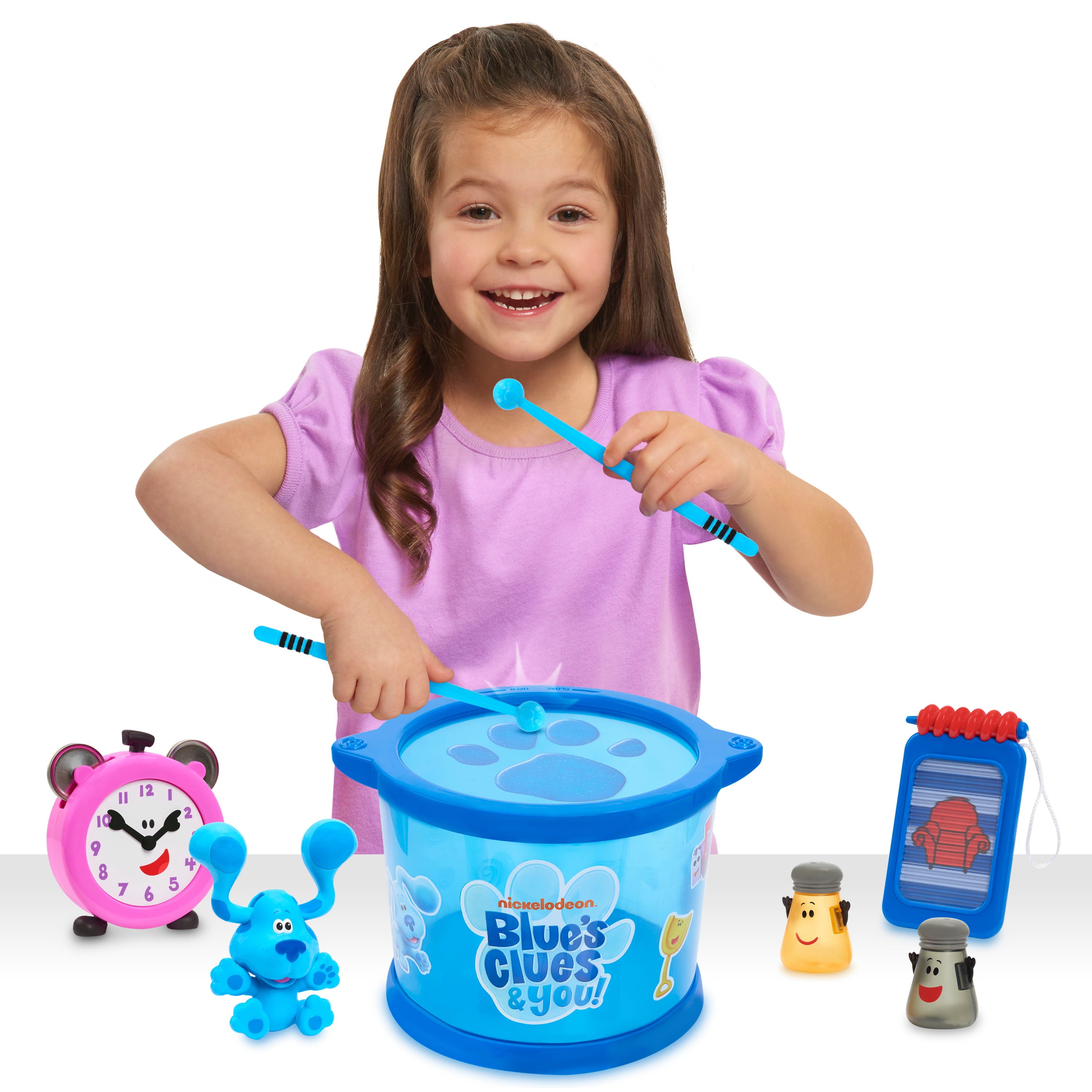 Blue's Clues and You! Musical Drum Set， Kids Toy Instruments， Drum， Tambourine， Washboard， Clackers， Shakers，  Kids Toys for Ages 3 Up， Gifts and Presents